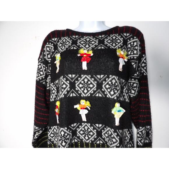 Western Connection Sweater Medium Dolls 3D 80s Knit Art to Wear Funky Weird - Picture 4 of 14